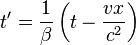 t^\prime = \frac{1}{\beta}\left(t - \frac{vx}{c^2}\right)