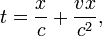 t = \frac{x}{c} + \frac{vx}{c^2},